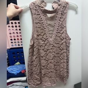 Altar'd State Lace Sleeveless Blouse in Tan